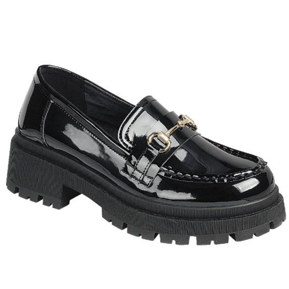 New Black Chain Platform Chunky Heel Penny Loafers